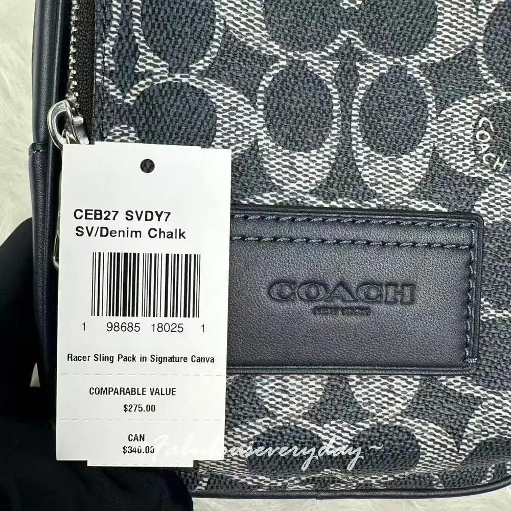 Coach Racer Sling Pack Signature Canvas With Charms/Silver/Denim Chalk CEB27 NWT